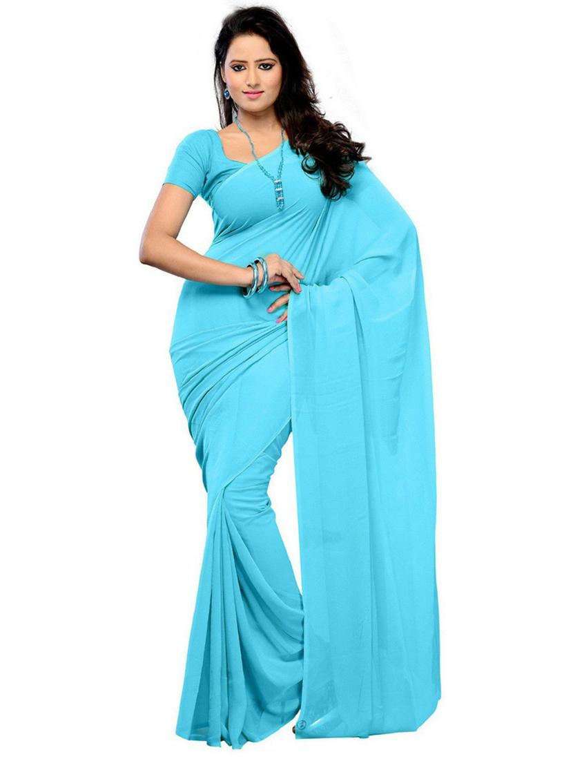 women's solid aqua blue colored saree with blouse - 20168692 -  Zoom Image - 0