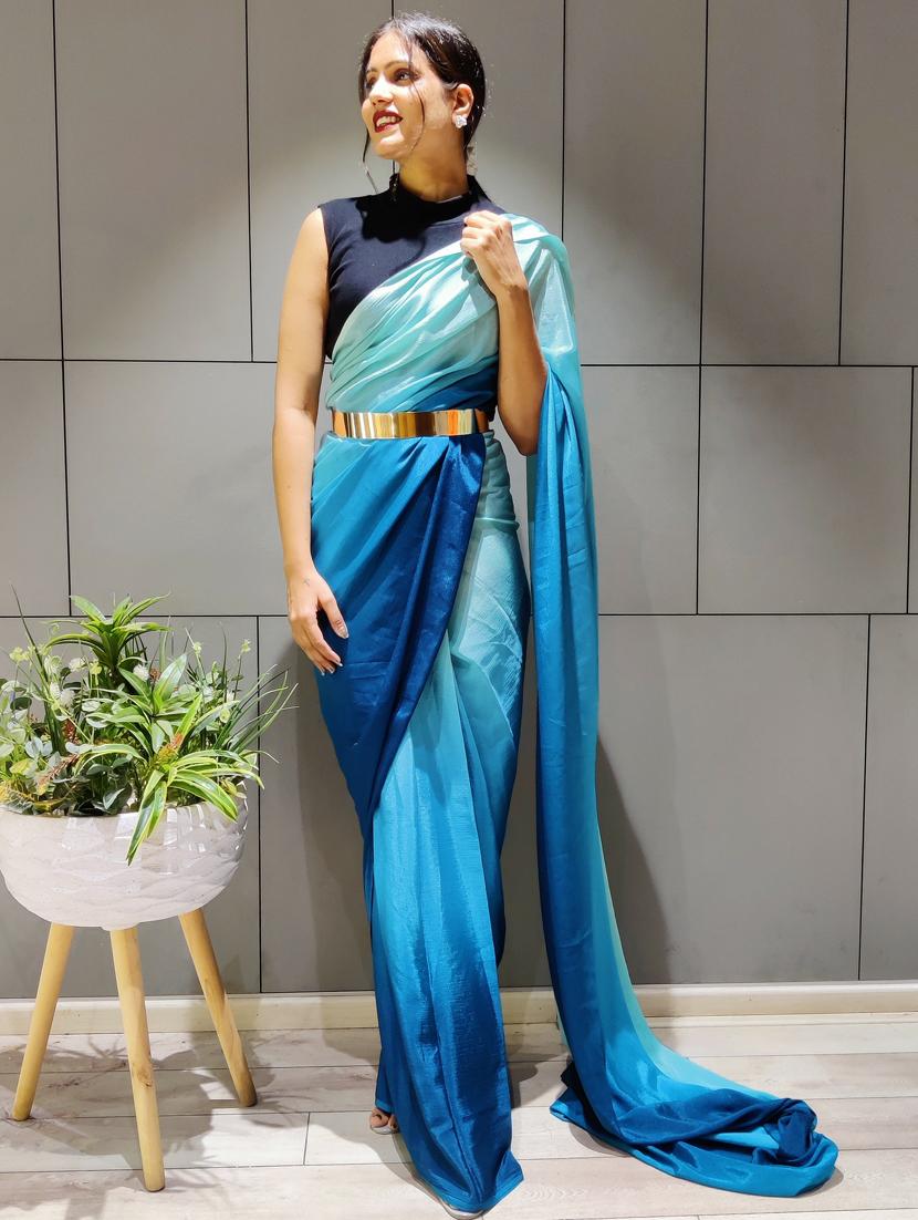 women's ombre navy blue colored saree with blouse - 20168756 -  Zoom Image - 0