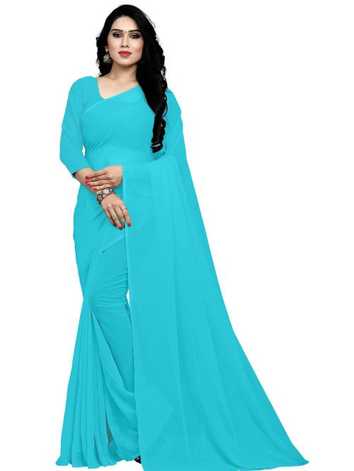 women's solid blue colored saree with blouse - 20168784 -  Standard Image - 0