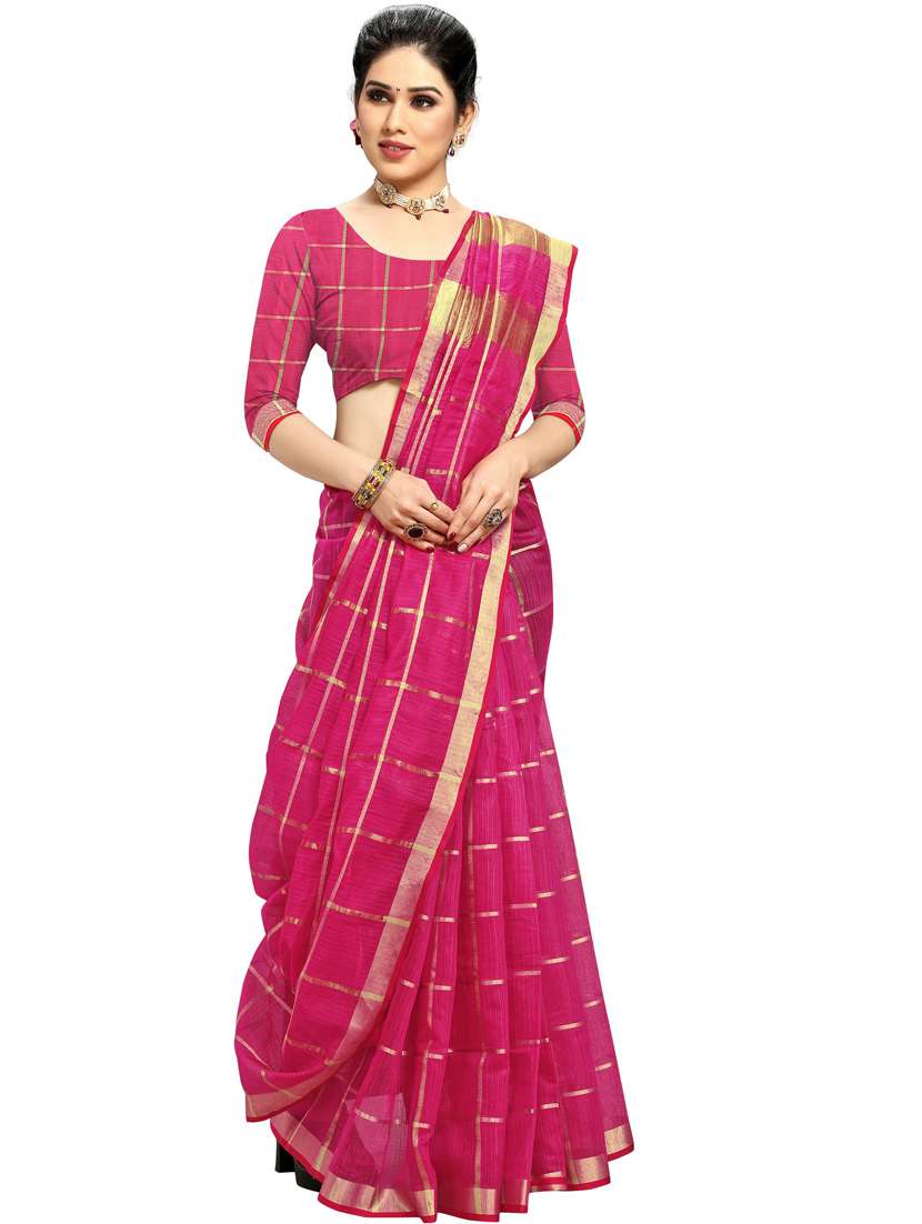 women's self design pink colored saree with blouse