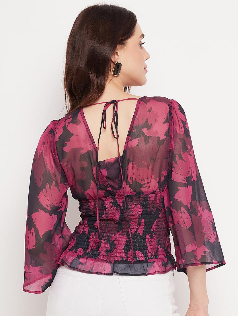 women's blouson v neck top - 20168957 - Standard Image - 2