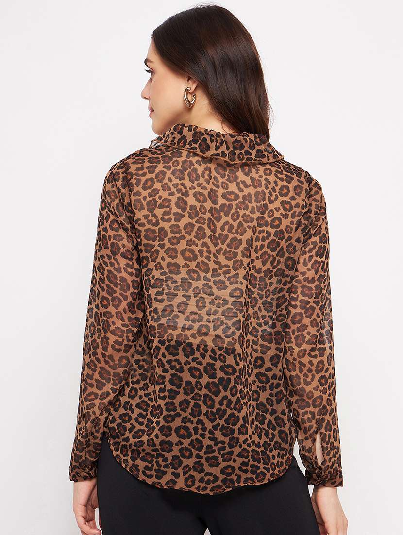 brown printed chiffon regular top - 20168962 -  Standard Image - 2