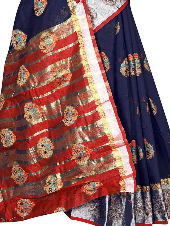 dark blue self design woven saree with blouse - 20169343 - Standard Image - 2