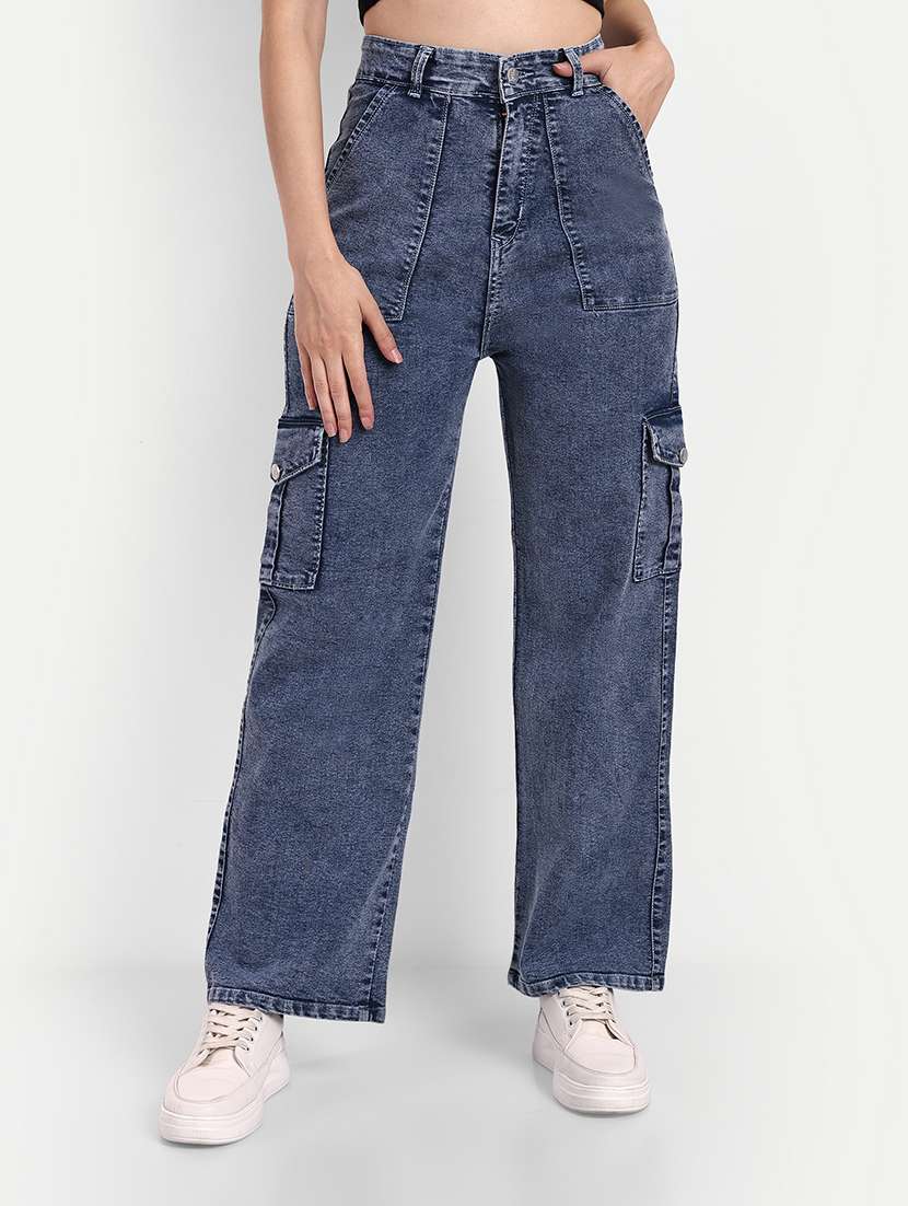 women plain blue cargos