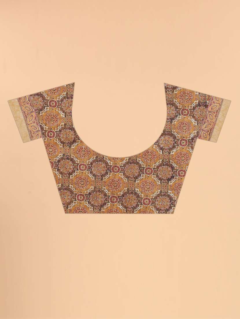 women's printed brown colored saree with blouse - 20170269 -  Standard Image - 2