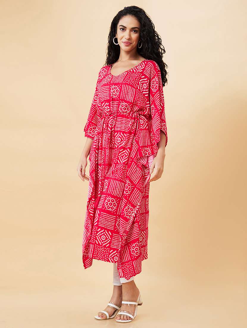pink bandhani printed kaftan kurta - 20171173 -  Standard Image - 2