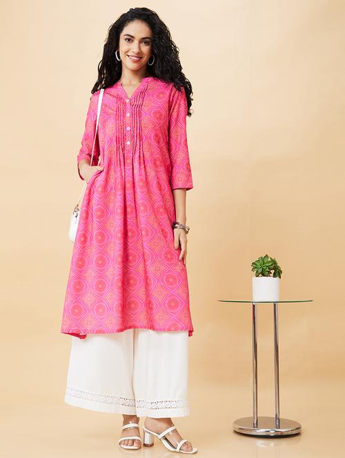 women pink polyester a-line kurta - 20171174 -  Standard Image - 0