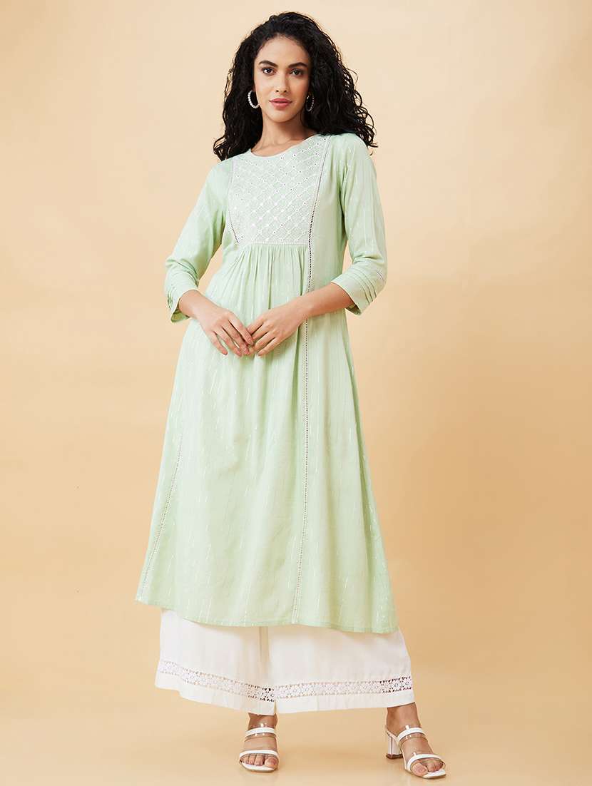 women green cotton a-line kurta
