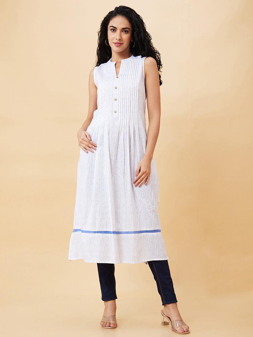 women white cotton a-line kurta - 20171177 - Zoom Image - 0