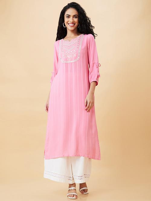 women pink viscose straight kurta - 20171178 - Standard Image - 0