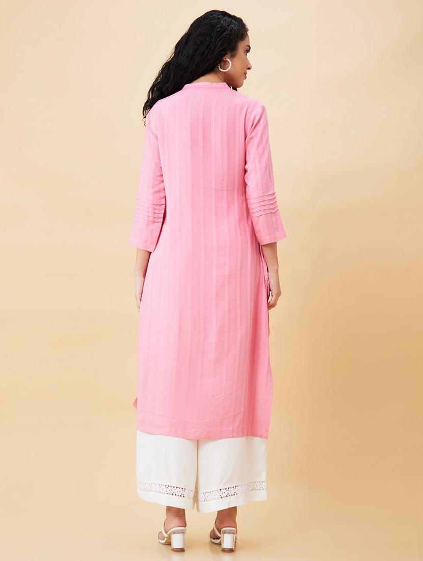 women pink polyester straight kurta - 20171183 - Standard Image - 2