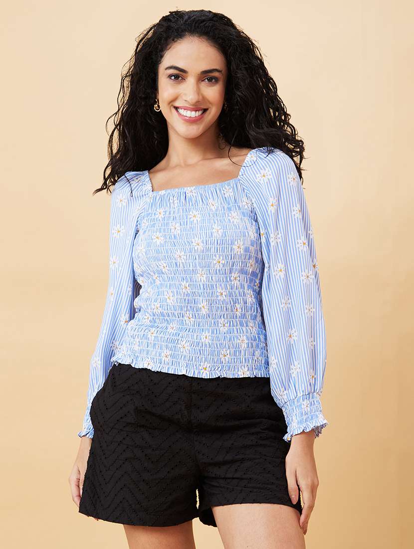 women light blue viscose regular top