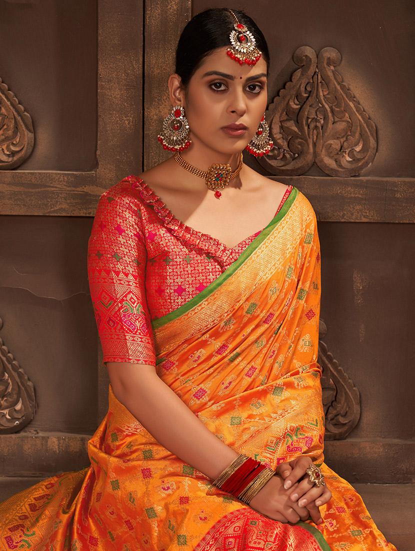 orange kanjivaram saree with blouse - 20171358 - Standard Image - 2
