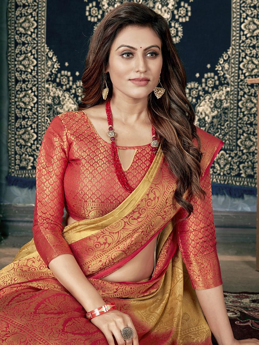 yellow kanjivaram saree with blouse - 20171363 - Standard Image - 2