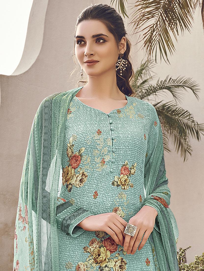turquoise palazzo suits unstitched suit - 20171392 - Standard Image - 2