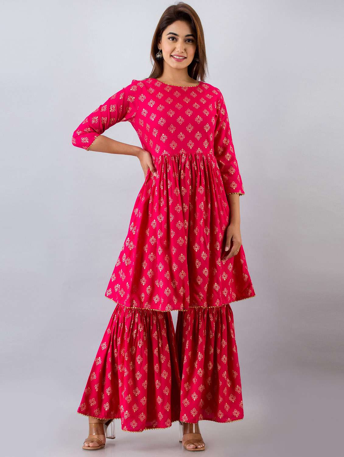 gold print kurta sharara set - 20171431 - Zoom Image - 0