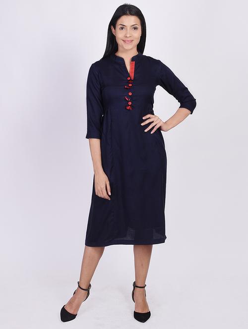 mandarin neck solid a-line kurta - 20171446 - Standard Image - 0