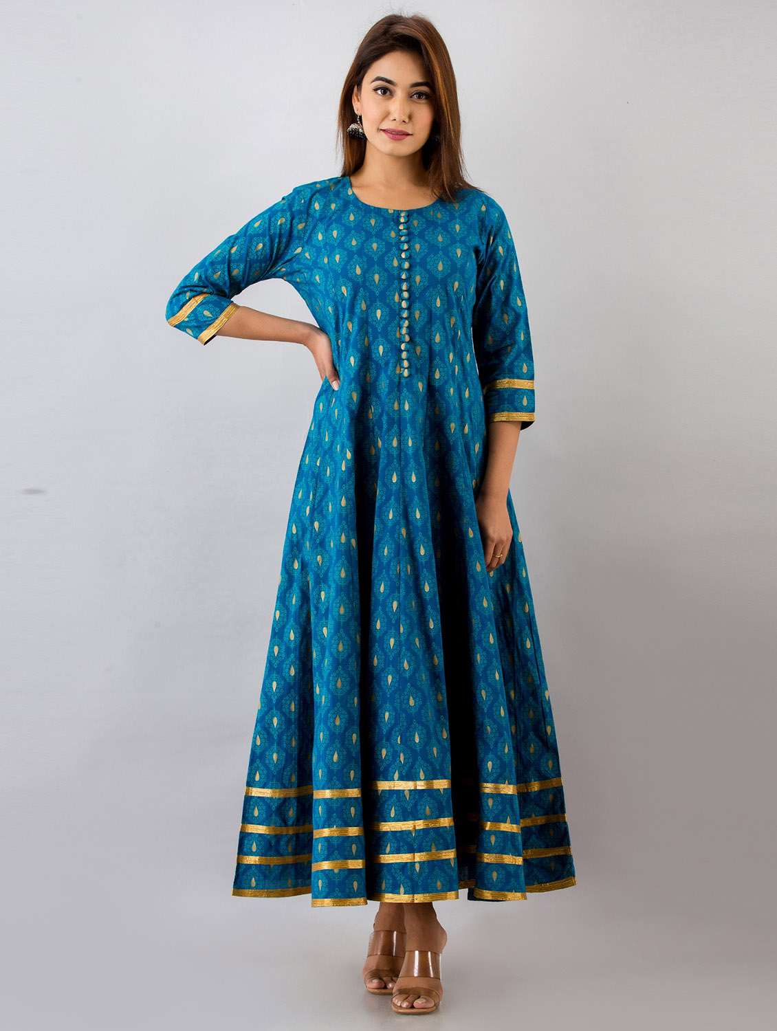 blue round neck anarkali kurta - 20171449 - Zoom Image - 0