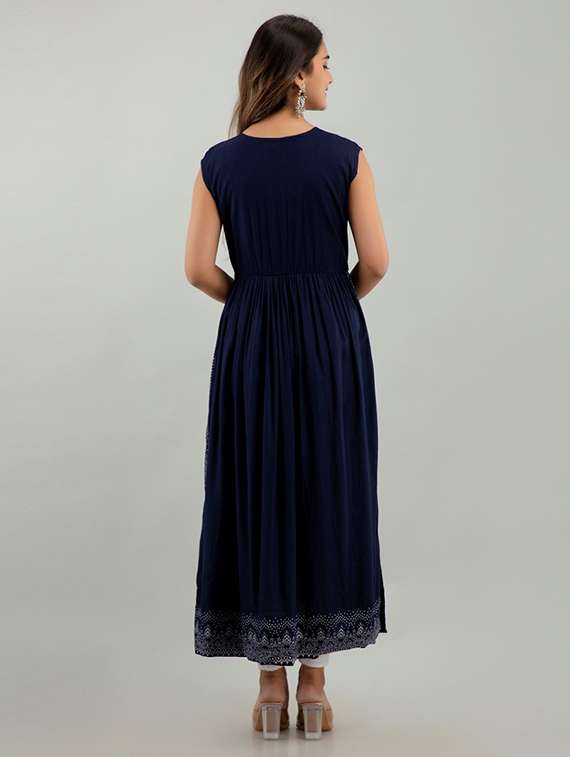 navy blue round neck a-line kurta - 20171450 -  Standard Image - 2