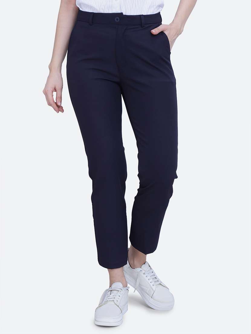 women solid flat front trouser
