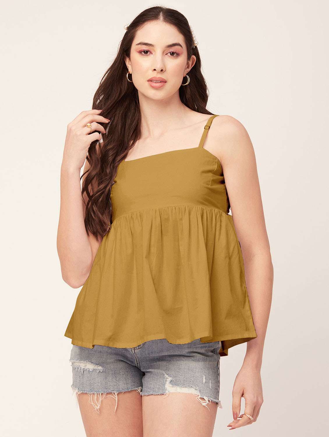 women's peplum shoulder strap top