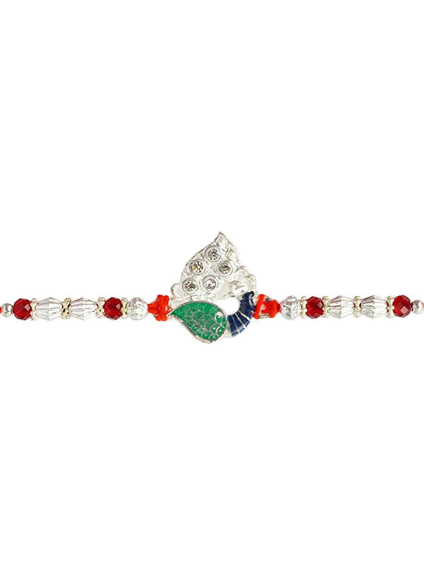 silver plated cotton mauli rakhi - 20172710 - Standard Image - 2