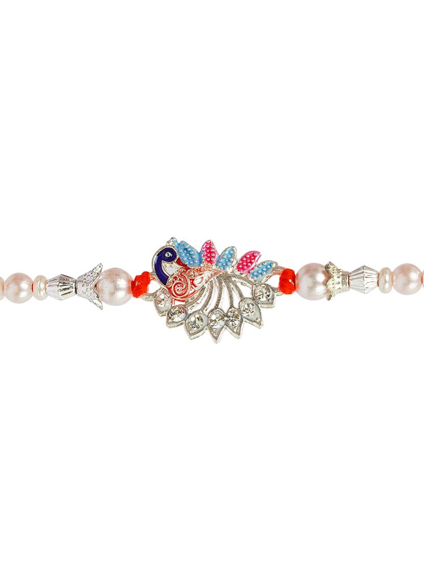 silver plated cotton mauli rakhi - 20172715 - Standard Image - 2