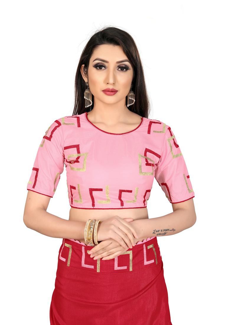 women's geometric pink colored saree with blouse - 20173078 - Standard Image - 2