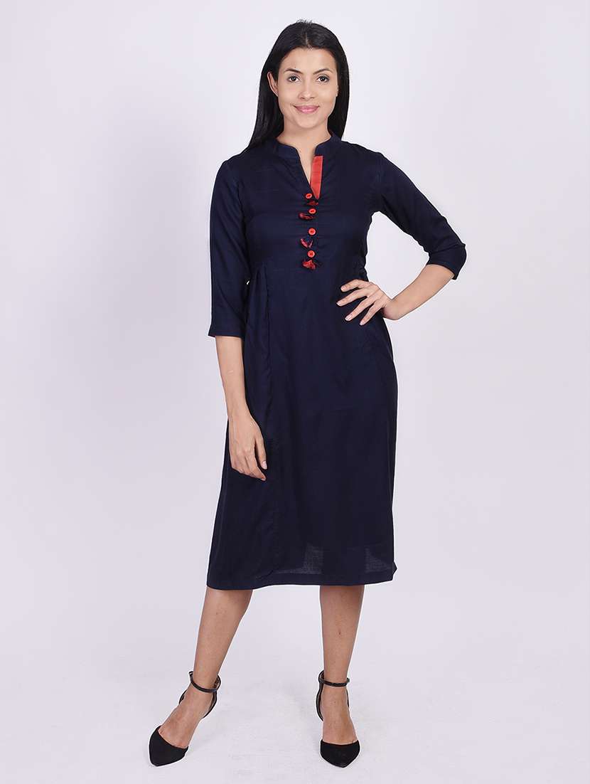 mandarin neck solid a-line kurta