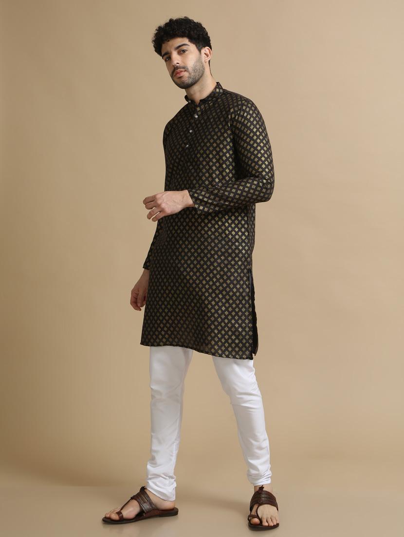 black cotton kurta pyjama ethnic wear set - 20173928 - Standard Image - 2