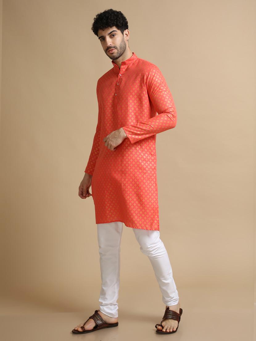 orange cotton kurta pyjama ethnic wear set - 20173930 - Standard Image - 2