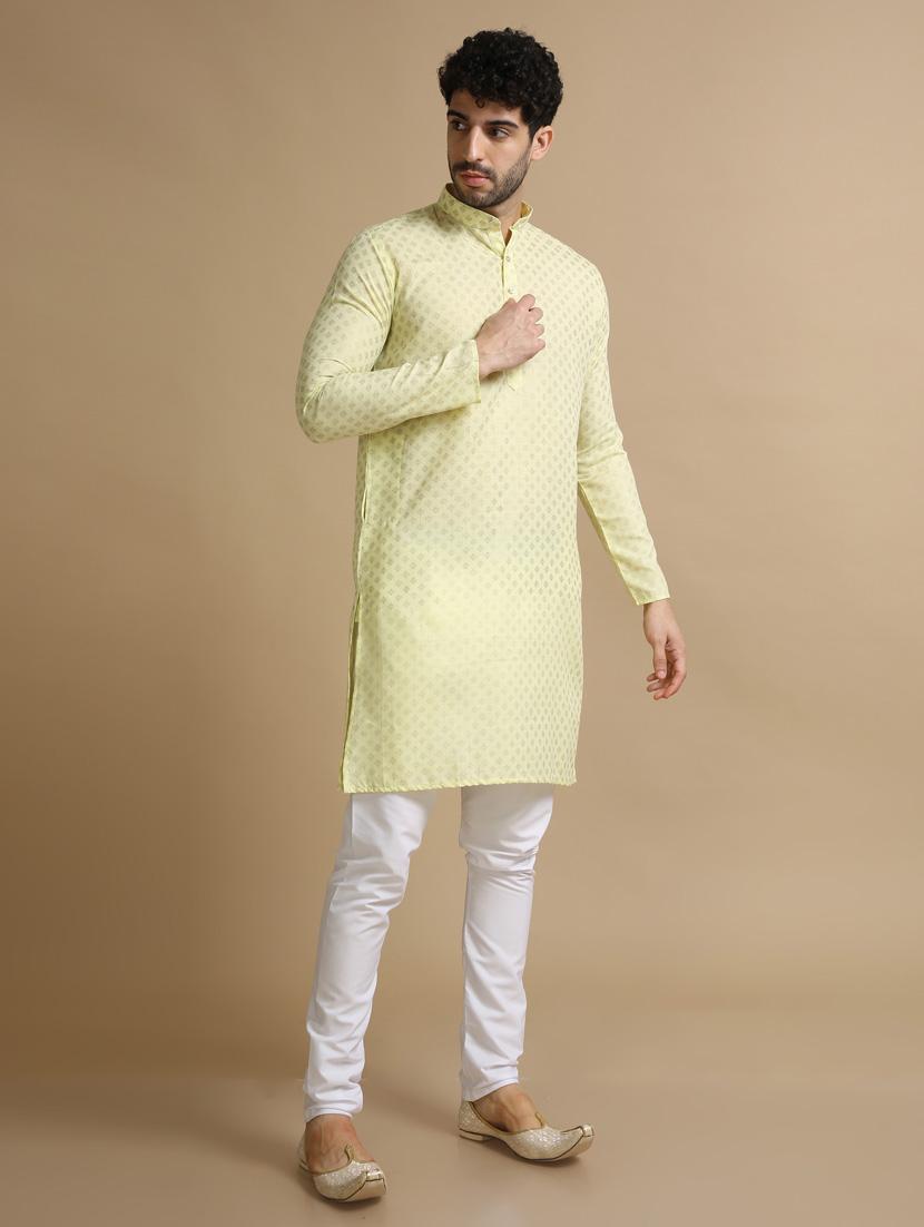 lemon yellow cotton kurta pyjama ethnic wear set - 20173933 - Standard Image - 2