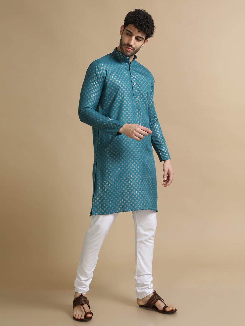 teal cotton kurta pyjama ethnic wear set - 20173937 - Standard Image - 2