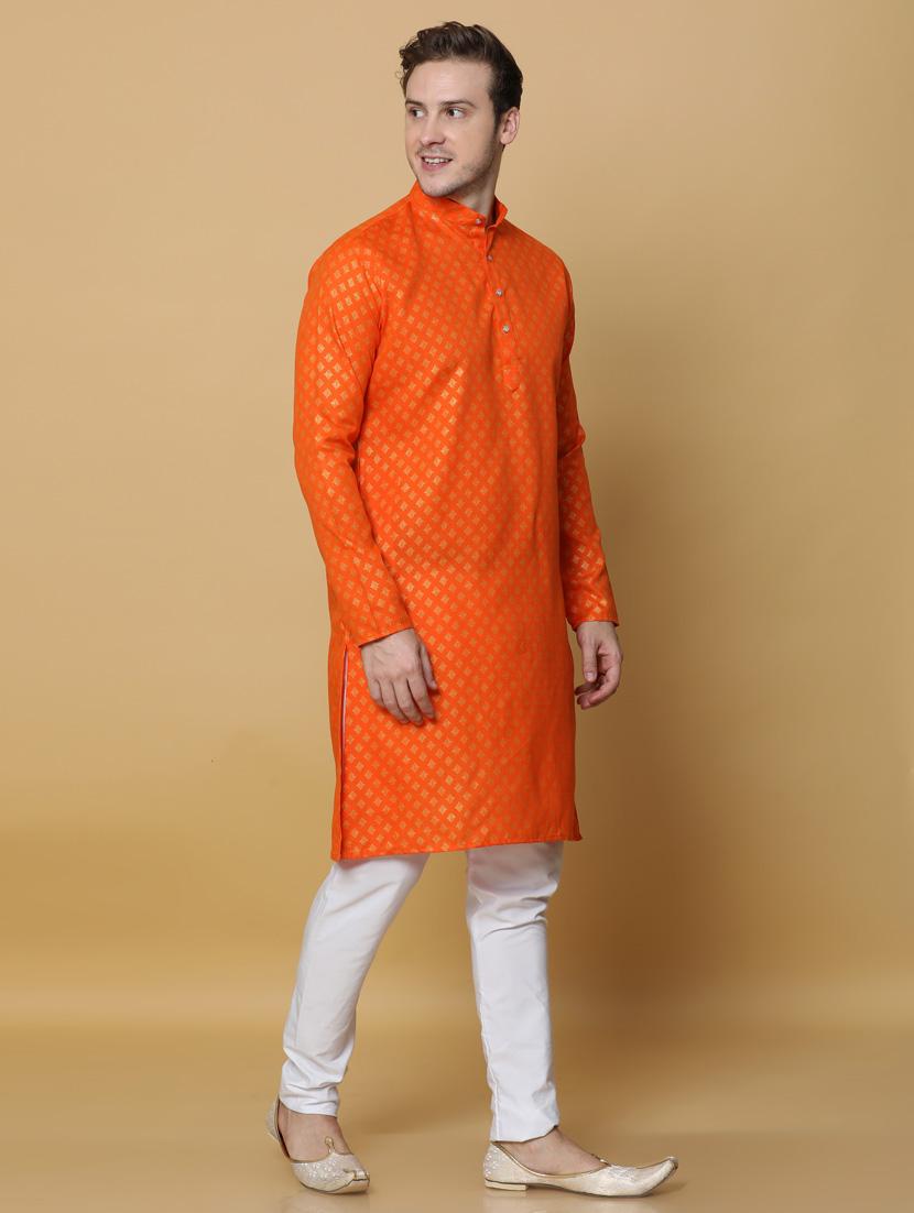 orange cotton kurta pyjama ethnic wear set - 20173940 - Standard Image - 2