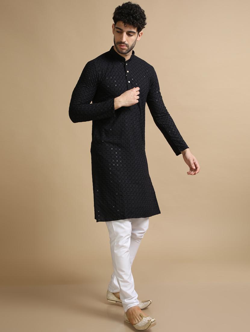 black rayon kurta pyjama ethnic wear set - 20173941 - Standard Image - 2