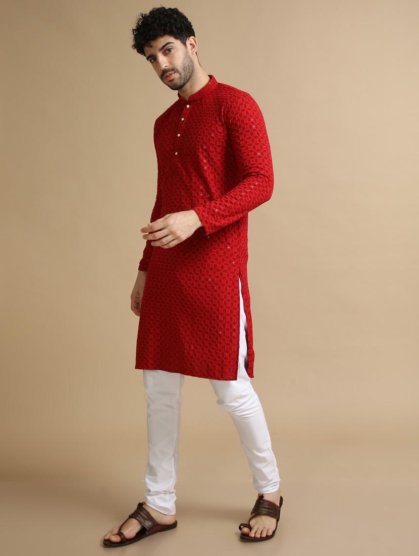 rayon lucknowi embroidered kurta pyjama - 20173944 - Standard Image - 2