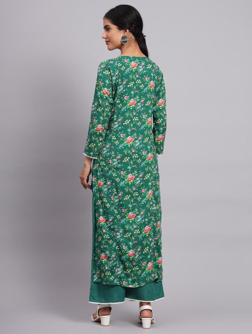 green printed kurta palazzo set - 20174124 - Standard Image - 2
