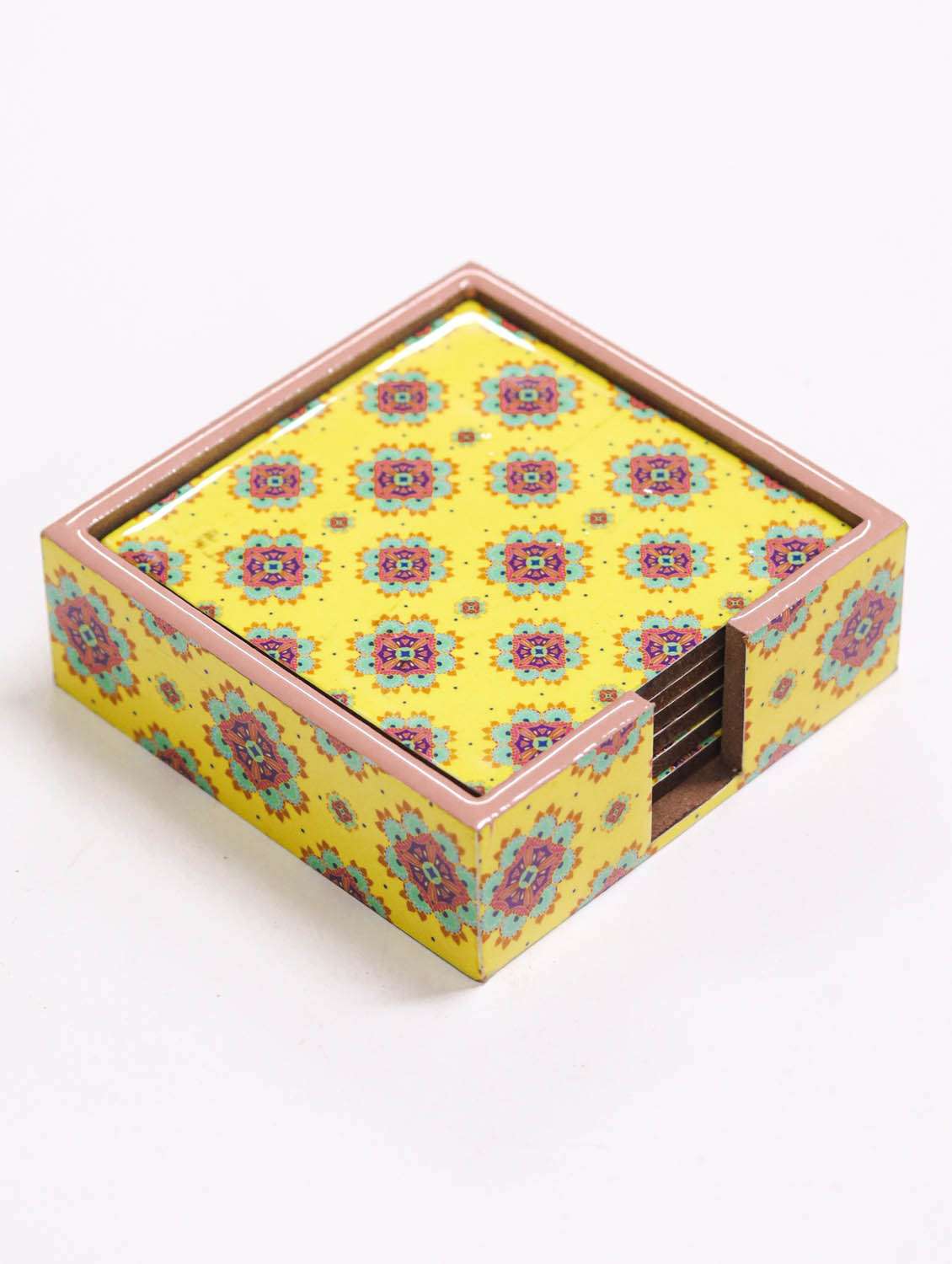 exquisite mdf coasters set of 6 with elegant wooden case - ambbi collections"