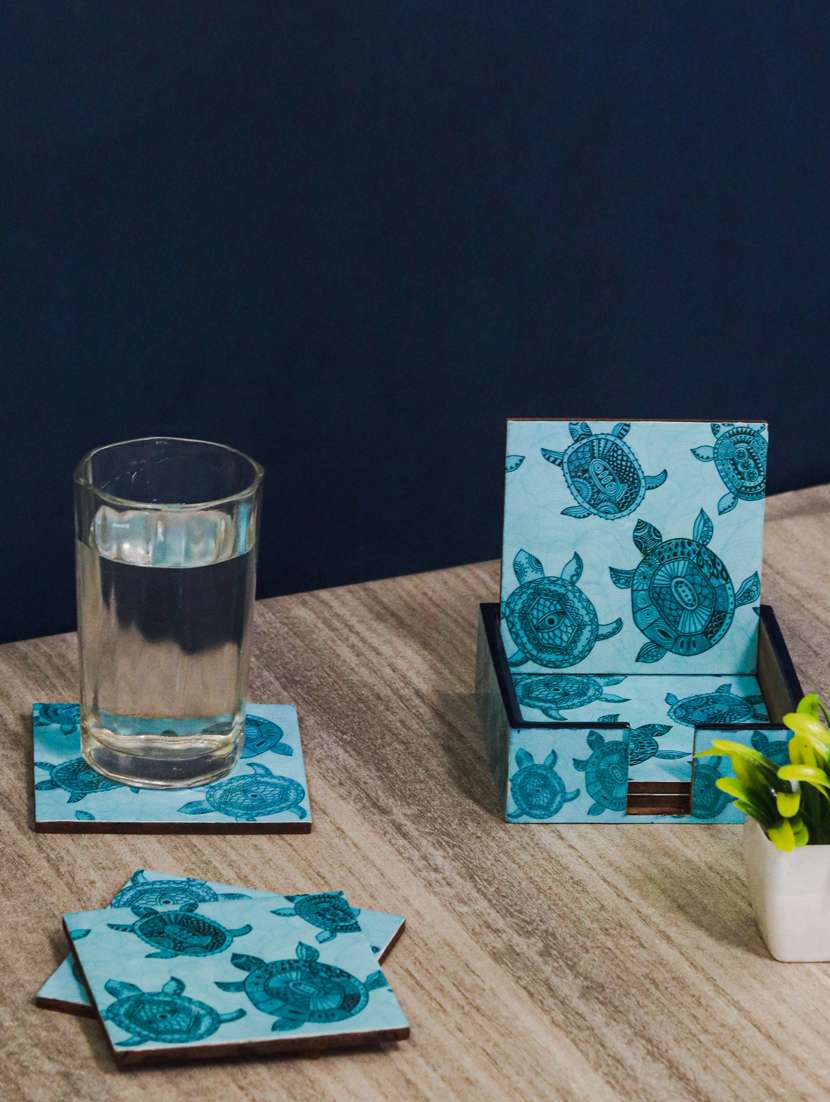 exquisite mdf coasters set of 6 with elegant wooden case - ambbi collections"