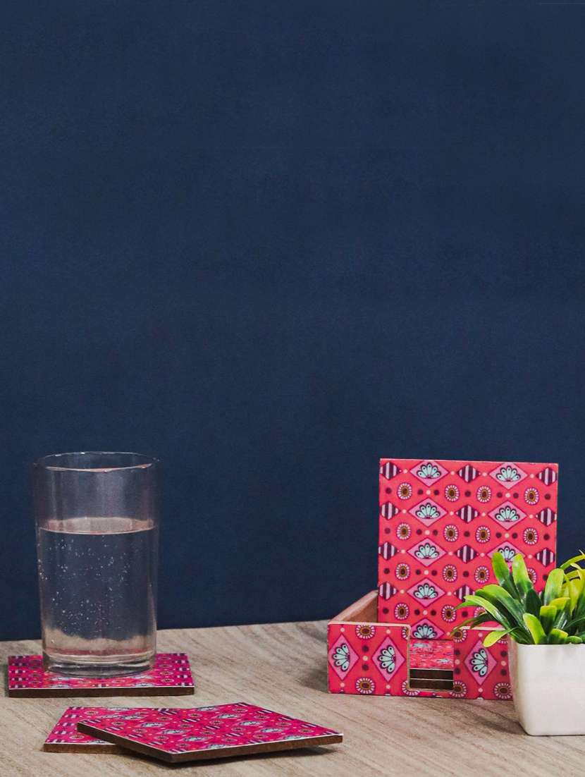 exquisite mdf coasters set of 6 with elegant wooden case - ambbi collections"