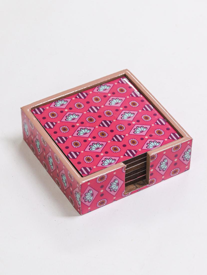 exquisite mdf coasters set of 6 with elegant wooden case - ambbi collections" - 20174328 - Standard Image - 2