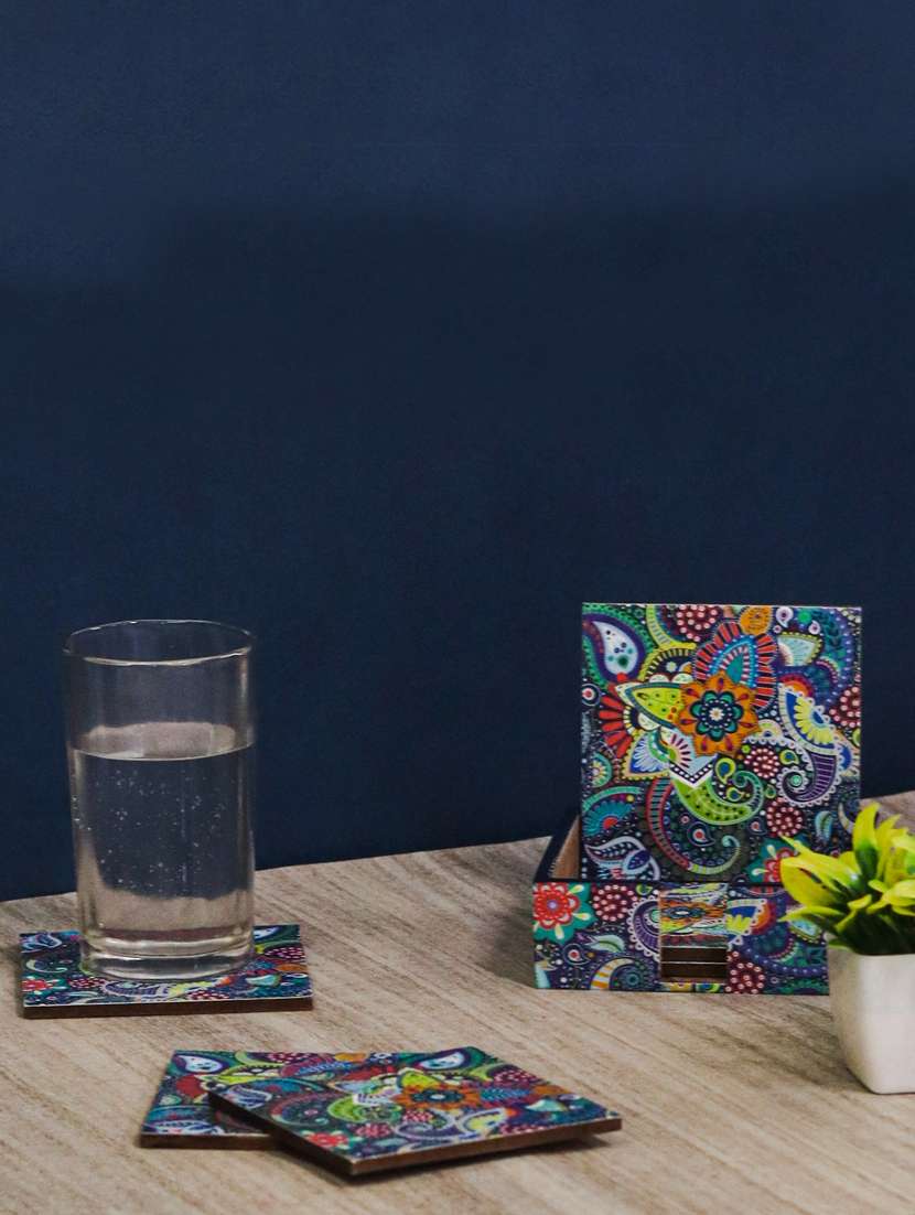 exquisite mdf coasters set of 6 with elegant wooden case - ambbi collections"