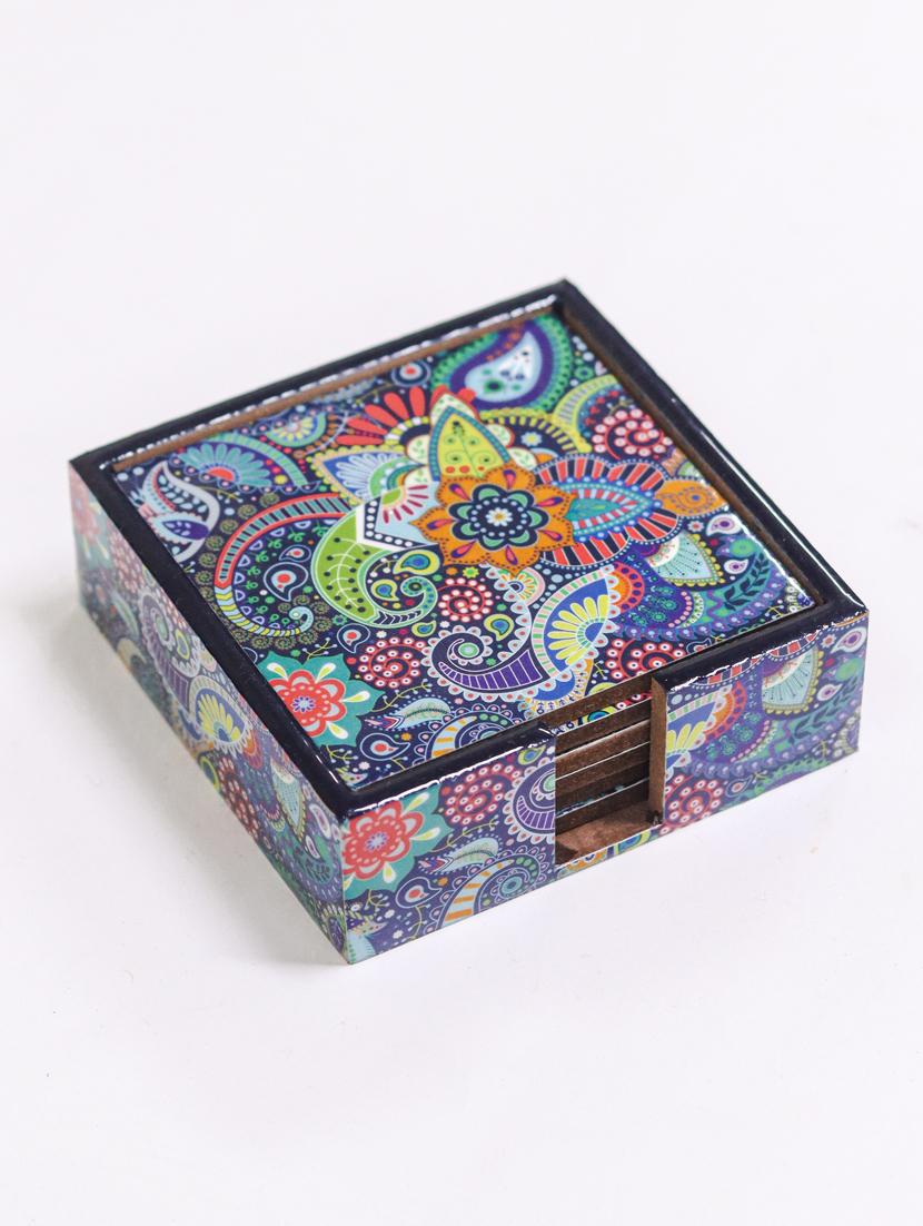 exquisite mdf coasters set of 6 with elegant wooden case - ambbi collections" - 20174329 - Standard Image - 2