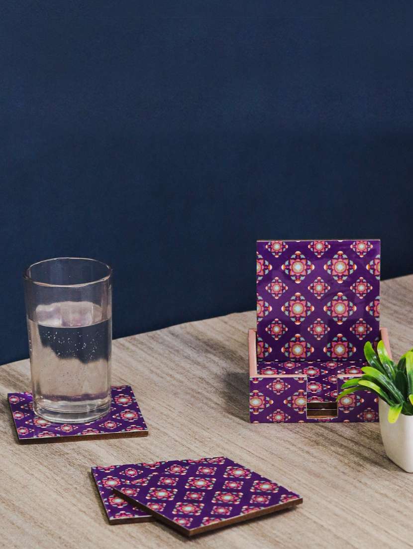 exquisite mdf coasters set of 6 with elegant wooden case - ambbi collections"