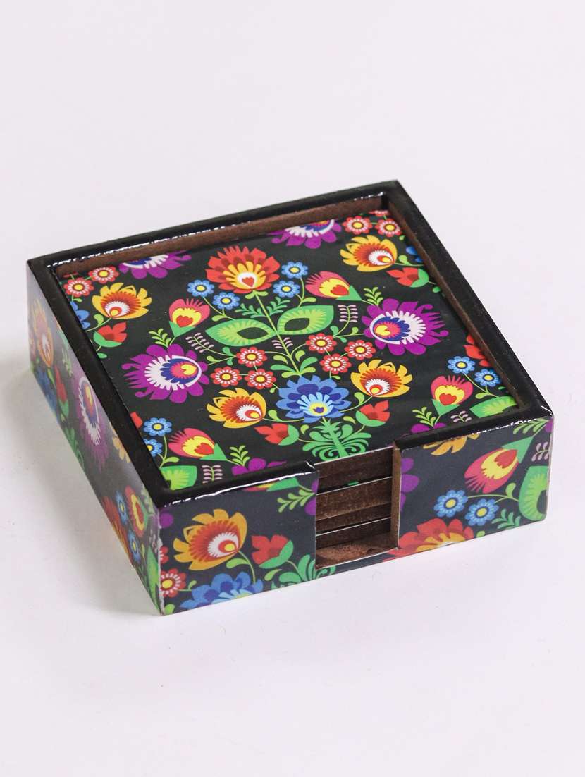 exquisite mdf coasters set of 6 with elegant wooden case - ambbi collections" - 20174331 -  Standard Image - 2