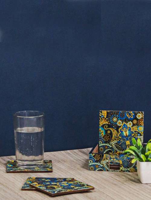 exquisite mdf coasters set of 6 with elegant wooden case - ambbi collections"
