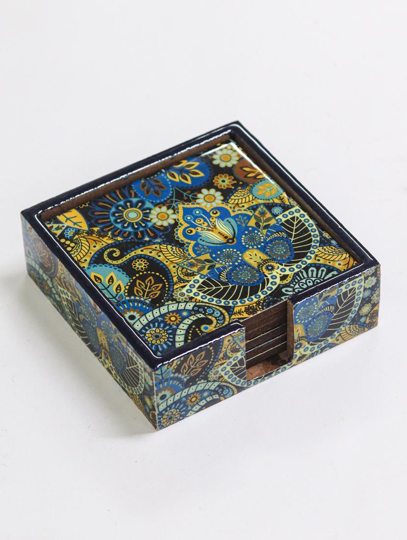exquisite mdf coasters set of 6 with elegant wooden case - ambbi collections" - 20174332 - Standard Image - 2