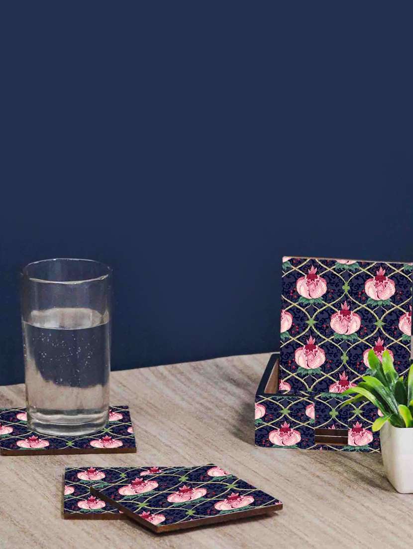 exquisite mdf coasters set of 6 with elegant wooden case - ambbi collections"