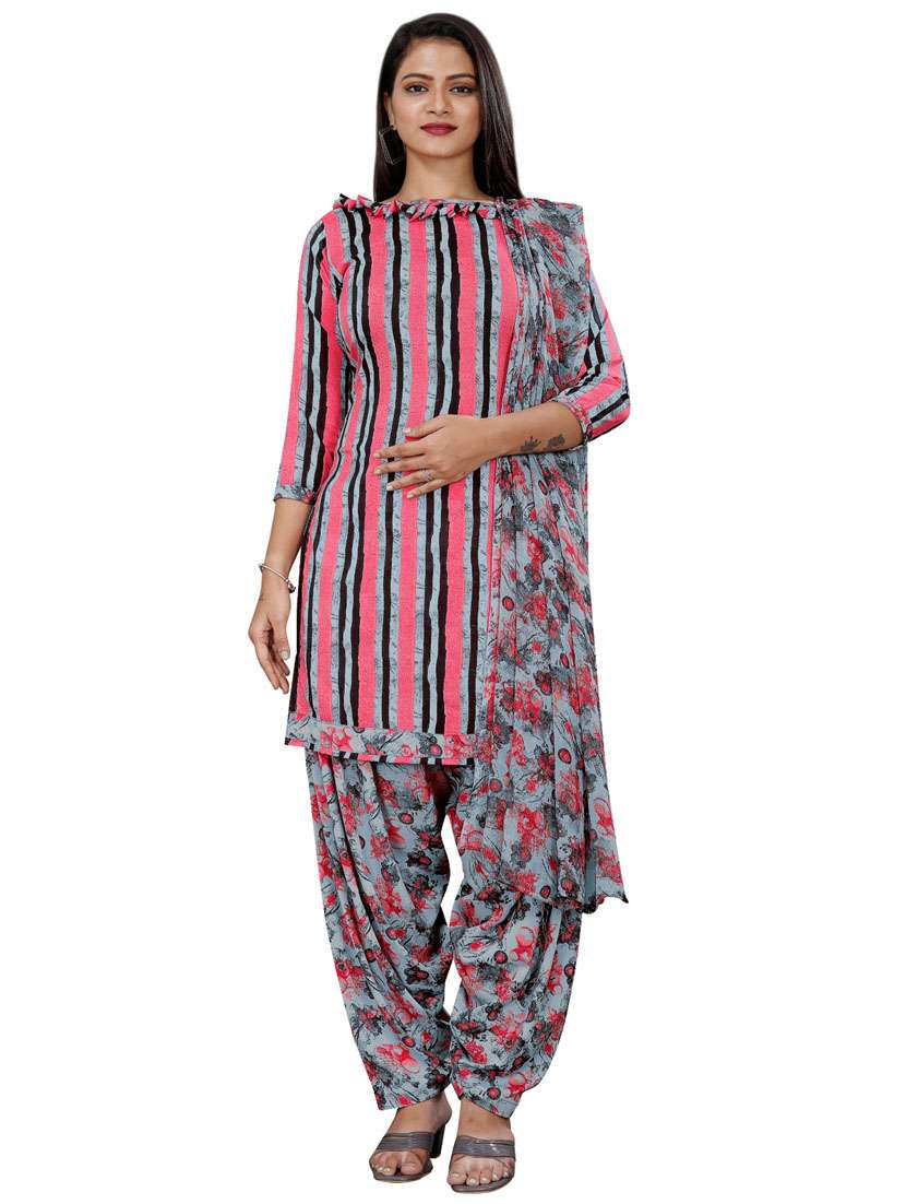 printed unstitched patiyala suit set