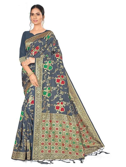 women's self design grey colored saree with blouse - 20175444 - Standard Image - 0